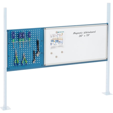 Global Industrial 18in Pegboard & 36in Whiteboard Panel Kit, 60inW, Blue 319176BL